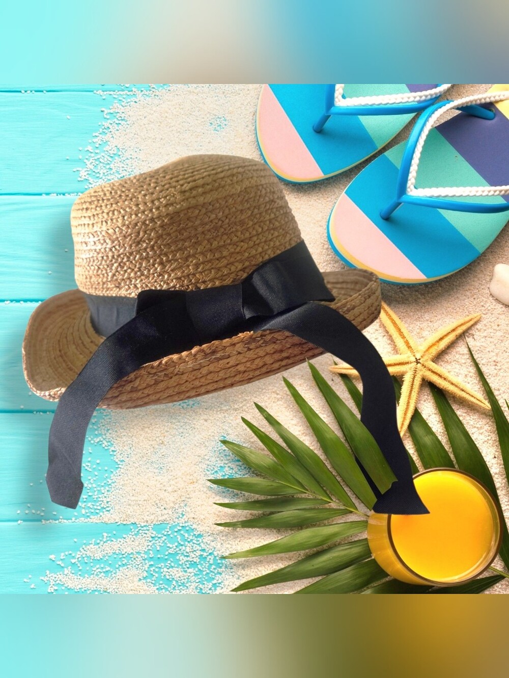 Raffia Miami Straw Sun Hat with Black Ribbon